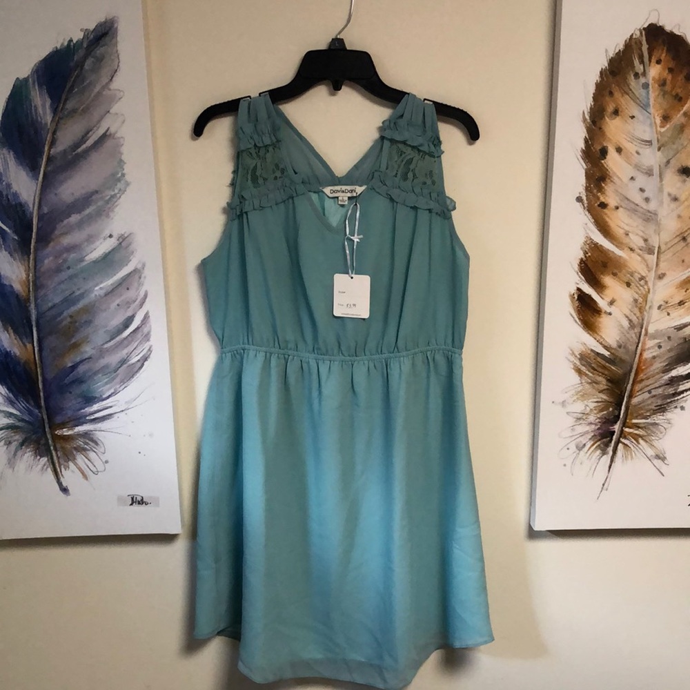 Davi & Dani No Sleeve Dress. Aqua In Color
